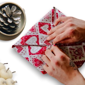 Piros szíves szalvéta, pamut - 33 cm, 2 db / pár - otthon & életmód - konyhafelszerelés, tálalás - konyhai textil - szalvéta - Meska.hu