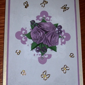 Rózsás képeslap  quilling technikával 10.5x15 cm, Esküvő, Emlék & Ajándék, Nászajándék, Pénzátadó boríték, kártya, Papírművészet, Meska