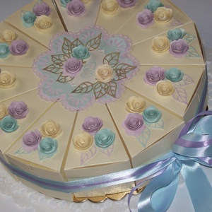Pénzajándék átadó torta- hortenzia színekben, közepes  - otthon & életmód - papír, írószer - ajándékozás kellékei - papírtorta - Meska.hu