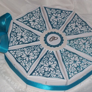 Pénzajándék átadó torta - türkiz, közepes - otthon & életmód - papír, írószer - ajándékozás kellékei - papírtorta - Meska.hu