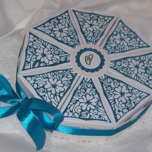Pénzajándék átadó torta - türkiz, közepes - otthon & életmód - papír, írószer - ajándékozás kellékei - papírtorta - Meska.hu