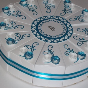 Pénzajándék átadó torta - nászajándék átadó, glitteres türkiz, nagy - otthon & életmód - papír, írószer - ajándékozás kellékei - papírtorta - Meska.hu