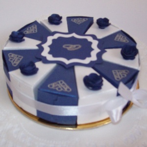 Pénzajándék átadó torta - kék-fehér, mini - otthon & életmód - papír, írószer - ajándékozás kellékei - papírtorta - Meska.hu