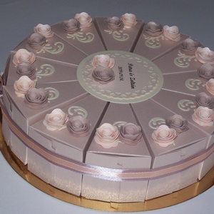 Pénzajándék átadó torta- közepes, púder - otthon & életmód - papír, írószer - ajándékozás kellékei - papírtorta - Meska.hu