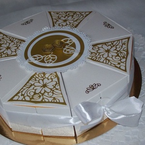 Nászajándék átadó torta, fehér-arany - otthon & életmód - papír, írószer - ajándékozás kellékei - papírtorta - Meska.hu