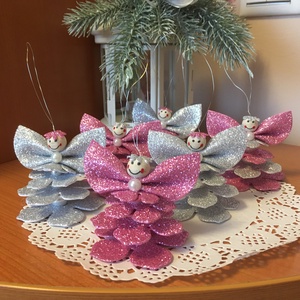 Virág formájú angyalka glitteres dekorgumiból, Karácsony, Karácsonyi lakásdekoráció, Karácsonyfadíszek, Papírművészet, Meska