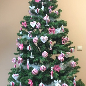 Csillogó karácsonyfadíszek glitteres dekorgumiból fehér-rózsaszín szettben - Meska.hu