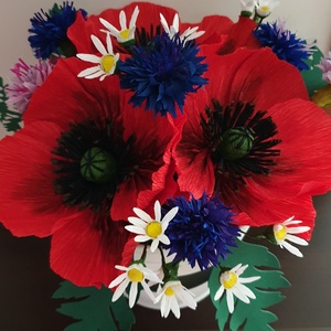 Élethű nyári virágok papírból fém vödörben 1 - otthon & életmód - dekoráció - Meska.hu