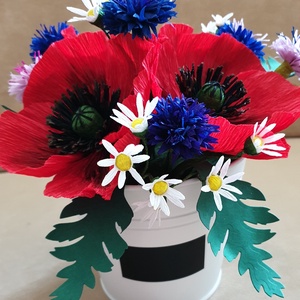 Élethű nyári virágok papírból fém vödörben 1 - otthon & életmód - dekoráció - Meska.hu
