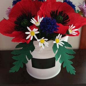 Élethű nyári virágok papírból fém vödörben 1 - otthon & életmód - dekoráció - Meska.hu