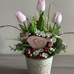 Tavaszi asztaldísz , Otthon & Életmód, Virágdekoráció, Virágdíszek, Virágdísz kaspóban, Virágkötés, MESKA