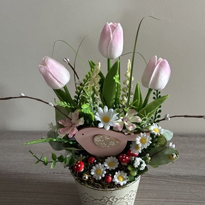 Tavaszi asztaldísz  - otthon & életmód - virágdekoráció - virágdíszek - virágdísz kaspóban - Meska.hu