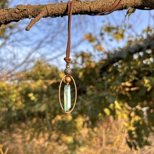  Kék aura-Bőr nyaklánc aqua aura kvarc medállal - ékszer - nyaklánc - medálos nyaklánc - Meska.hu