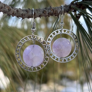 Pure-Ametiszt ásványfülbevaló nemes acél keretbe foglalva - Meska.hu