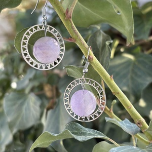 Pure-Ametiszt ásványfülbevaló nemes acél keretbe foglalva - ékszer - fülbevaló - karika fülbevaló - Meska.hu