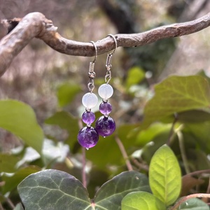 Gyógyír-Ékszerszett ametiszt ásványkarkötő és fülbevaló holdkővel és végtelen csomó köztessel - ékszer - ékszerszett - Meska.hu