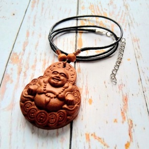 Buddha, kézműves rózsafa medál, viaszos szálon -  - Meska.hu