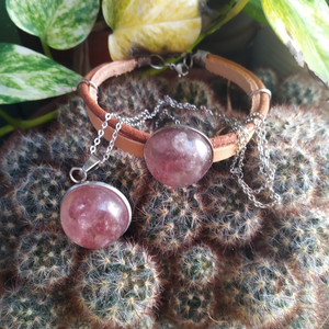 ORGONIT gyógyító koncentráció cseresznyekvarc és hegyikristály ásvány, bőr és nemesacél karkötő, nyaklánc szett - ékszer - ékszerszett - Meska.hu