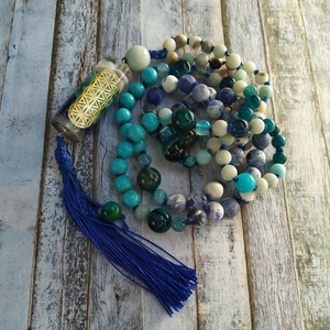 ORGONIT mala 108 szemes, kalcedon, türkiz és lapis lazuli medállal, türkiz, achát, amazonit, szodalit ásványokkal - otthon & életmód - dekoráció - spiritualitás - mala - Meska.hu