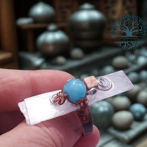 Angyali tudat szelenit, larimár, achát ásvány gyűrű - Meska.hu