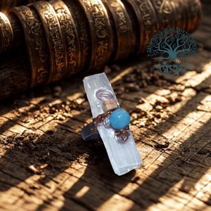 Angyali tudat szelenit, larimár, achát ásvány gyűrű - ékszer - gyűrű - statement gyűrű - Meska.hu