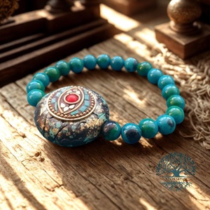 Kiegyensúlyozottság és boldogság karkötő harmadik szemmel, krizokolla ásvánnyal - ékszer - karkötő - gyöngyös karkötő - Meska.hu