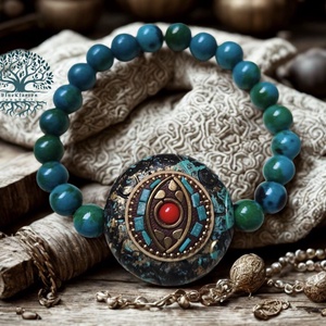 Kiegyensúlyozottság és boldogság karkötő harmadik szemmel, krizokolla ásvánnyal - Meska.hu