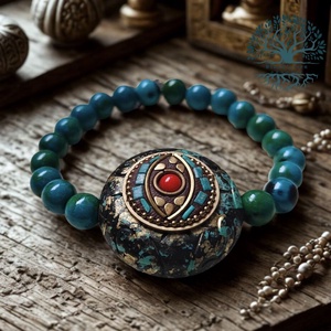 Kiegyensúlyozottság és boldogság karkötő harmadik szemmel, krizokolla ásvánnyal - ékszer - karkötő - gyöngyös karkötő - Meska.hu