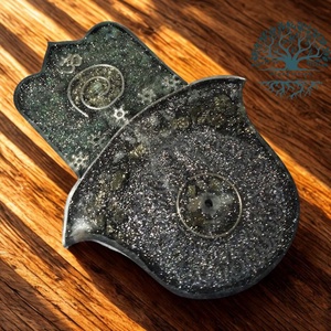 ORGONIT harmónia füstölö tartó sungit, aventurin, hópehely obszidián, pirit és labradorit ásványokkal - otthon & életmód - dekoráció - spiritualitás - füstölő és füstölőtartó - Meska.hu