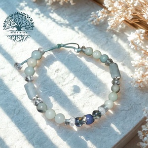 Meditáció és relax dumortierit, aura kvarc, amazonit és hegyikristály karkötő, Ékszer, Karkötő, Gyöngyös karkötő, Ékszerkészítés, Gyöngyfűzés, gyöngyhímzés, MESKA
