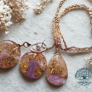 Orgonit és nemesacél szett csaroittal, rózsakvarccal, hegyikristállyal, réz forgáccsal - ékszer - ékszerszett - Meska.hu