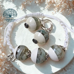 ORGONIT energia és erő gyöngyök ásványokkal, rézzel, csúszókötéses karkötőn, fülbevalón - ékszer - karkötő - gyöngyös karkötő - Meska.hu