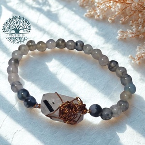 Aura tisztító a sámánok erejével, karkötő turmalin kvarc kritállyal, 6 mm-es sárkányvéna fehér achát  - ékszer - karkötő - gyöngyös karkötő - Meska.hu