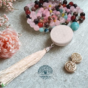 ORGONIT mala 108 szemes imafüzér, kalcedon medállal, rodonit, rózsakvarc, achát, amazonit, cseresznyekvarc ásványokkal - otthon & életmód - dekoráció - spiritualitás - mala - Meska.hu