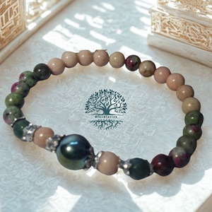 Szívcsakra karkötő 10 mm-es hematit 6 mm-es fazettált achát, rubin zoizit és thulit ásványokkal - Meska.hu