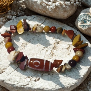 Boldogság, Dzi achát és mokait ásványgyöngy, csipsz karkötő - Meska.hu