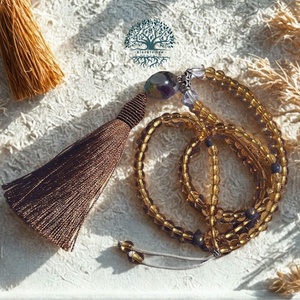 ORGONIT gyöngyös bőség és életöröm citrin ásványgyöngy mala, imalánc, pirit  osztókkal - Meska.hu