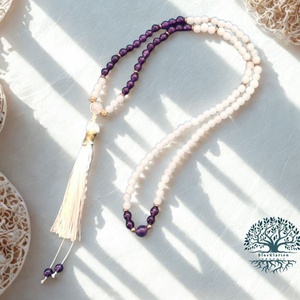 A szerelem vonzása mala, 108 szemes imafüzér ametiszt és rózsakvarc ásványokkal - otthon & életmód - dekoráció - spiritualitás - mala - Meska.hu