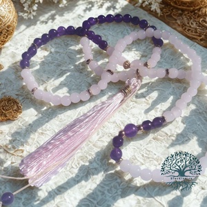 A szerelem vonzása mala, 108 szemes imafüzér ametiszt és rózsakvarc ásványokkal - Meska.hu
