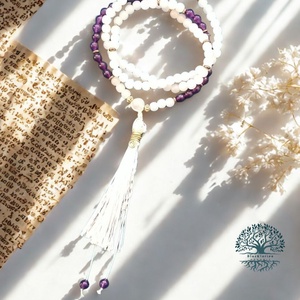 A szerelem vonzása mala, 108 szemes imafüzér ametiszt és rózsakvarc ásványokkal - otthon & életmód - dekoráció - spiritualitás - mala - Meska.hu