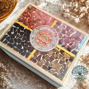 Orgonit doboz amazonit, jáspis, turmalin, tigrisszem,  mohaachát ásványokkal - ékszer - ékszertartó - ékszerdoboz - Meska.hu