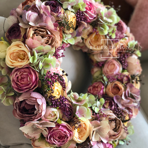 Vintage pasztell tavaszi selyemvirág kopogtató - virágkoszorú - selyemvirágos ajtódísz - otthon & életmód - dekoráció - Meska.hu