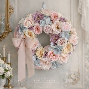 Vintage pasztell selyemvirág kopogtató - virágkoszorú - tavaszi luxus selyemvirágos Bridgerton stílusú ajtódísz , Otthon & Életmód, Dekoráció, Ajtó- és ablak dekoráció, Ajtódísz & Kopogtató, Virágkötés, Mindenmás, MESKA