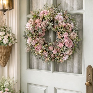 Vintage pasztell selyemvirág kopogtató - virágkoszorú - tavaszi luxus selyemvirágos Bridgerton stílusú ajtódísz  - otthon & életmód - dekoráció - ajtó- és ablak dekoráció - ajtódísz & kopogtató - Meska.hu