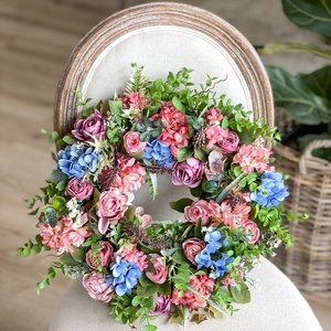 Vintage pasztell selyemvirág kopogtató - virágkoszorú - tavaszi nyári luxus selyemvirágos  - otthon & életmód - dekoráció - ajtó- és ablak dekoráció - ajtódísz & kopogtató - Meska.hu