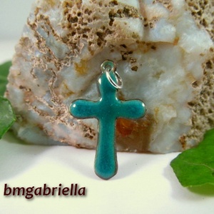 Kereszt - tűzzománc kereszt medál - türkiz - ékszer - nyaklánc - medál - Meska.hu