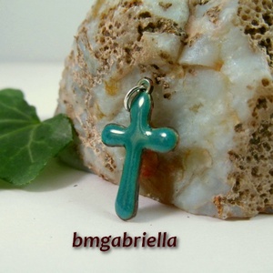 Kereszt - tűzzománc kereszt medál - türkiz - ékszer - nyaklánc - medál - Meska.hu