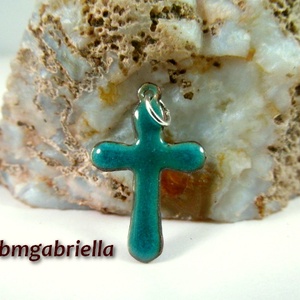 Kereszt - tűzzománc kereszt medál - türkiz - ékszer - nyaklánc - medál - Meska.hu