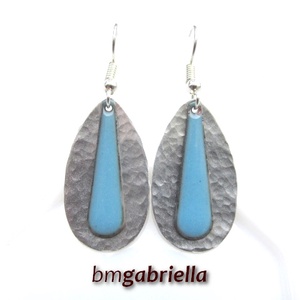 Cseppben a csepp - világoskék tűzzománc és ezüstözött fülbevaló - egyedi tervezésű ékszer - ékszer - fülbevaló - lógó csepp fülbevaló - Meska.hu