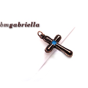 Kereszt - fém kereszt medál kék pöttyel - ékszer - nyaklánc - medál - Meska.hu